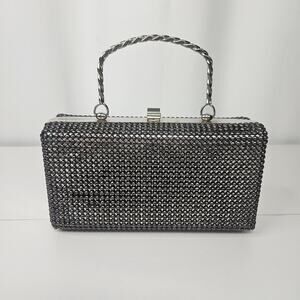 Retro Silver Box Style Evening Handbag Metal Top Handle Metallic Purse By Ande